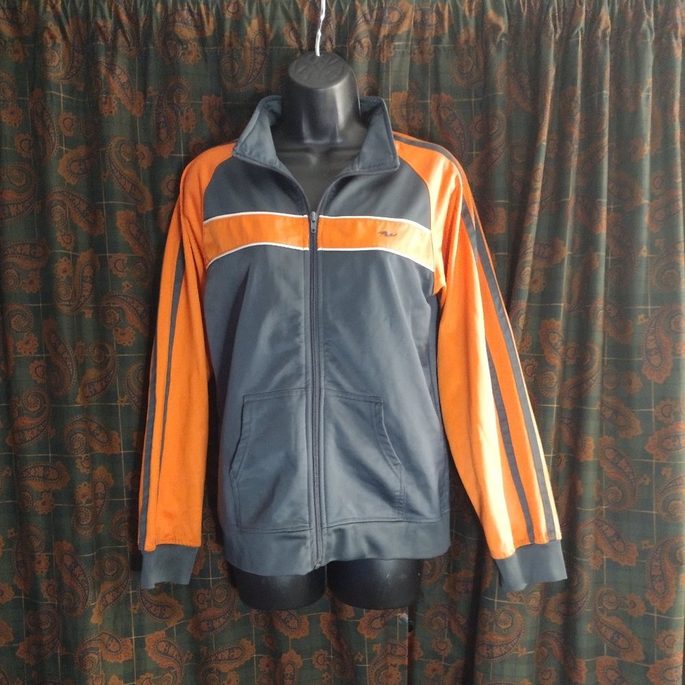 Boys Track Jacket Full Zip Grey and Orange Jogger Coat  sz 10-12 L